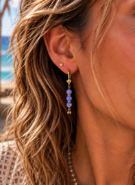 Blue Chalcedony Jaipur Drops Earrings - Brass
