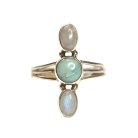 Beachy 3 Stone Ring Sterling Silver 16.5