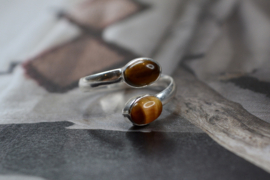 Tiger Eye 2-Stones Ring / Sterling Silver 18