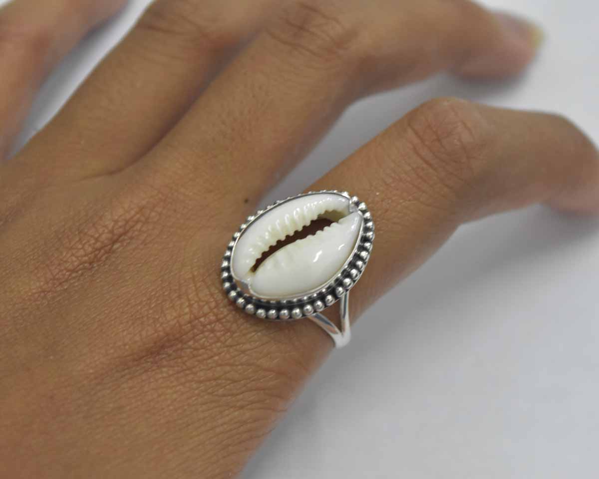 Dotted Cowrie Shell Ring Sterling Silver