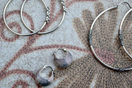 Striped Bali Hoops Sterling Silver Oorbellen