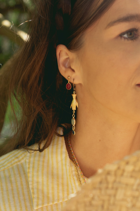 Indira Bloom Ruby Earstuds Gold Plated