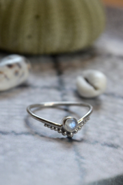 Dotted Crown Moonstone Ring Sterling Silver