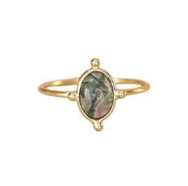 Moss Agate Oval Ring Gold Vermeil / Muja Juma