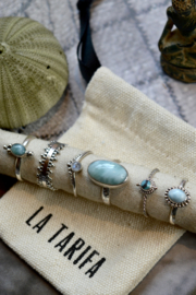 Dotted Oval Larimar Ring Sterling Silver