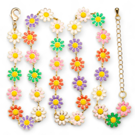 Multi Color Daisy Charm Necklace Gold Plated