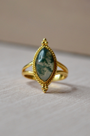 Moss Agate Star Gazer Ring Gold Vermeil