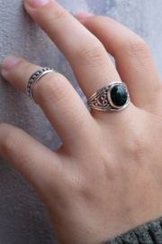 Oval Green Jade Boho Ring Sterling Silver