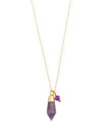 Amethist Punt Lange Ketting – Stainless Steel Goud