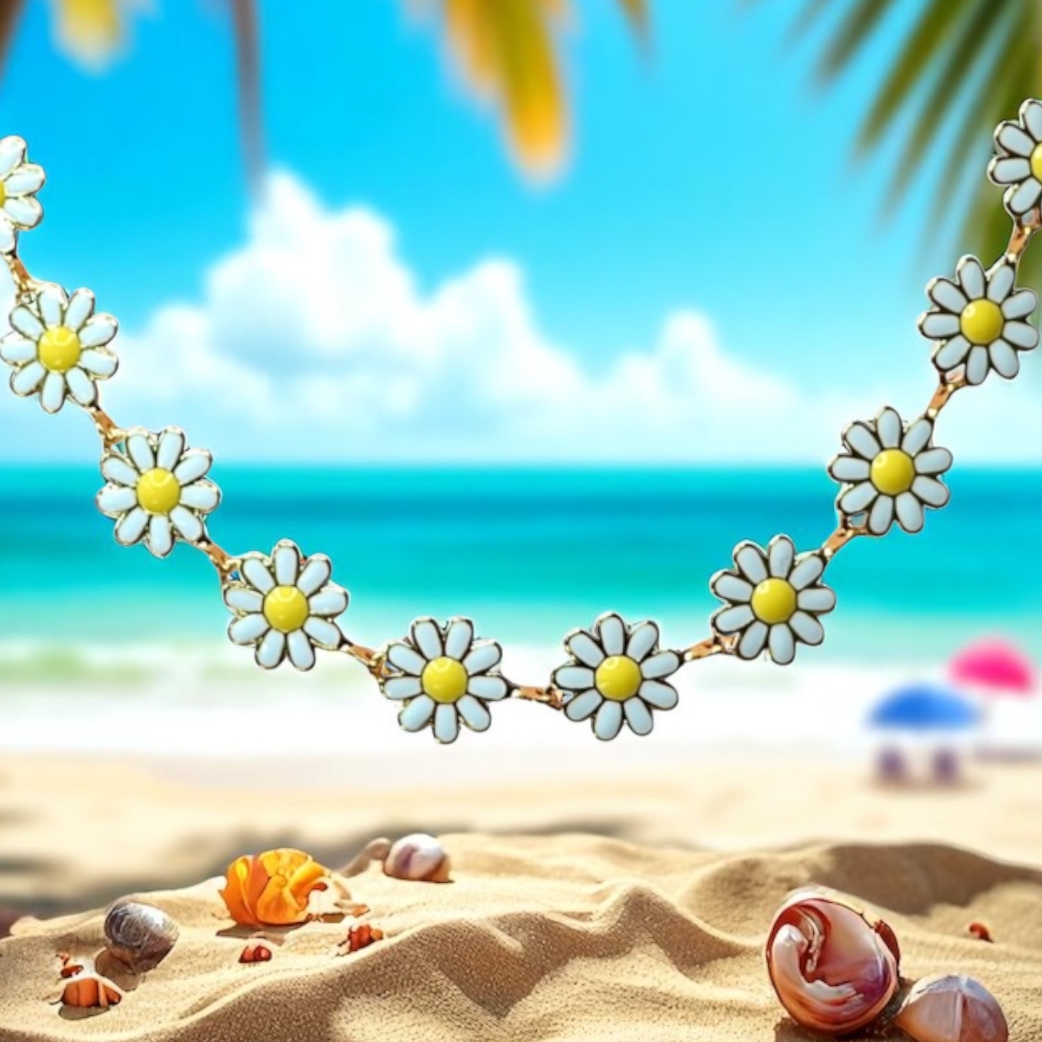 White  Daisy Charm Necklace Gold Plated