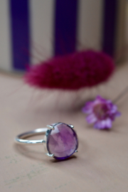 Faceted Amethyst Ring Sterling Silver