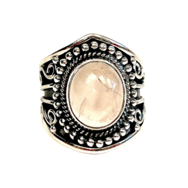 Tribal Oval Rose Quartz Ring Sterling Silver