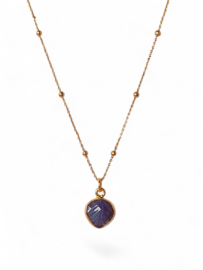 Blauwe Edelsteen Aurora Heart  Ketting - Gold Plated