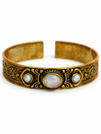 Maansteen Boho 3-Stone Bangle - Brass