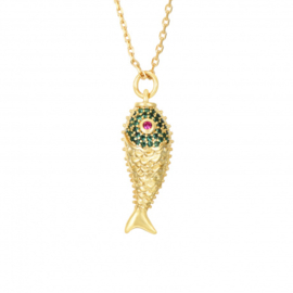 Zircon Fish Necklace Gold Plated