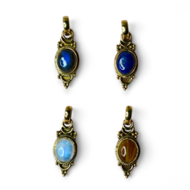 Boho Oval Gemstone Pendant Brass