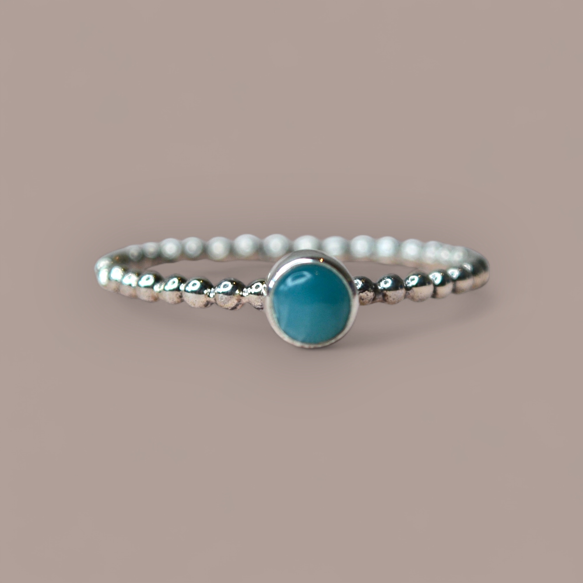 Tiny Round Larimar Ring Sterling Silver