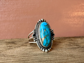 Blue Copper Turquoise Boho Ring Sterling Silver