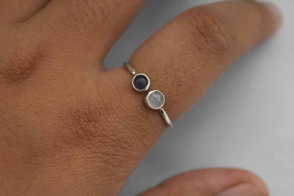 2-Stone Ring Amethyst & Moonstone Sterling Silver