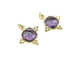 Dotted Square Amethist Hanger - Gold Plated