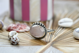 Dotted Oval Rose Quartz Ring / Sterling Silver