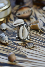 Tribal Cowrie Shell Ring Sterling Silver