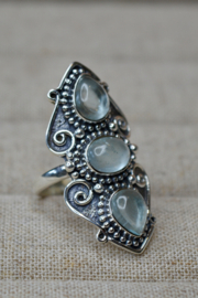 Boho 3-Stone Aquamarine Ring Sterling Silver