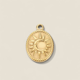 Ovaal Zon & Maan Bedel RVS Goud