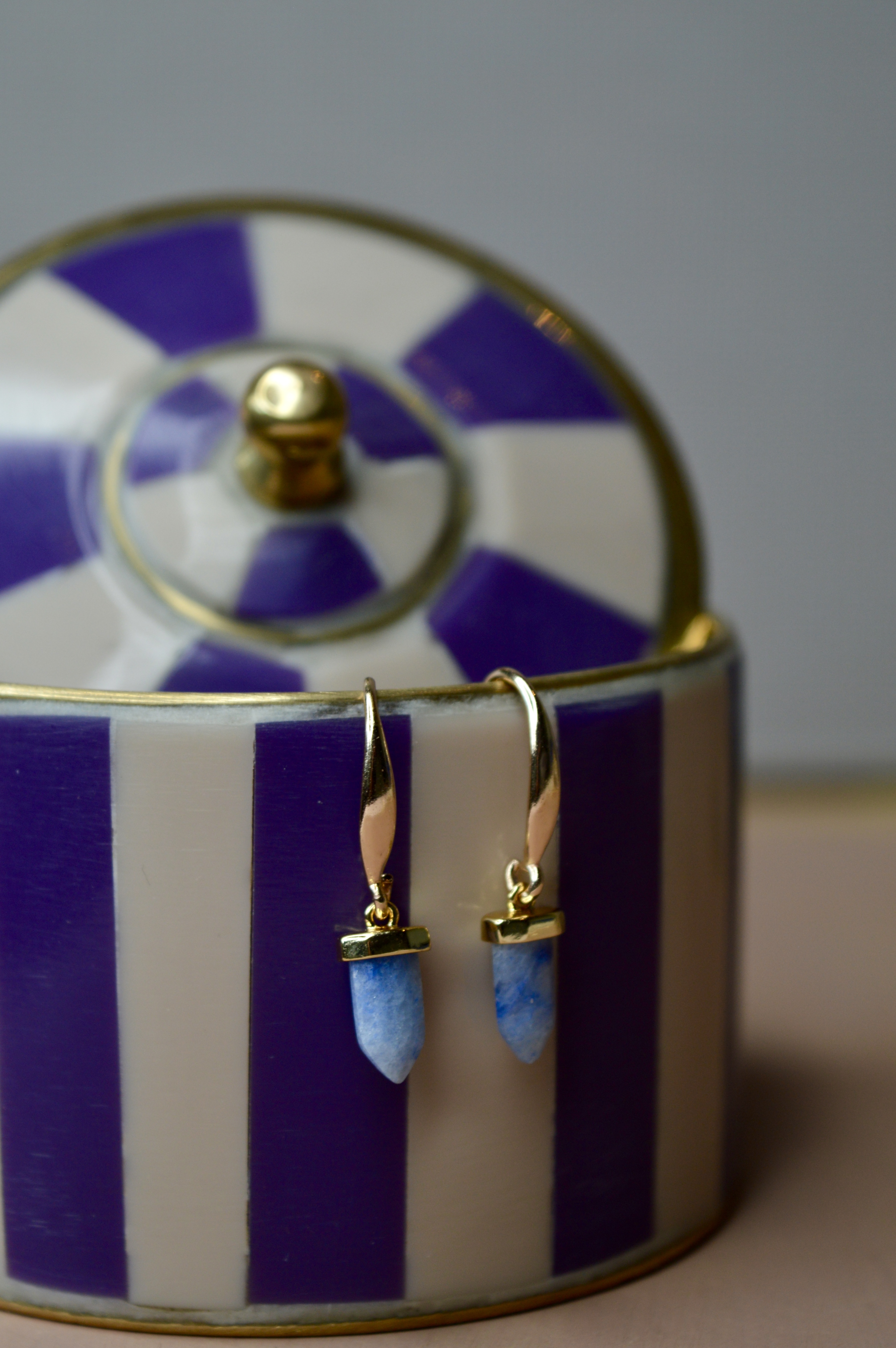 Pointed Blue Aventurine Earrings Gold Plated