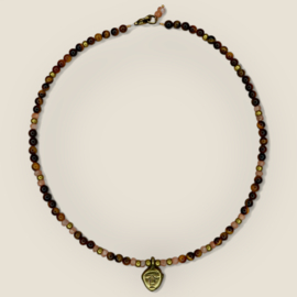 Tigereye, Rosequartz & Brass Necklace