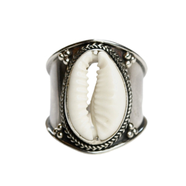 Tribal Cowrie Shell Ring Sterling Silver
