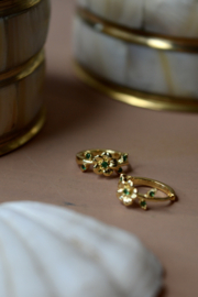 Green Zircon Flower Hoops Gold Plated