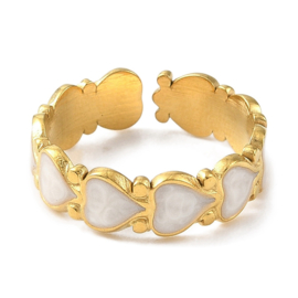 Enamel Heart Ring - Stainless Steel Goud