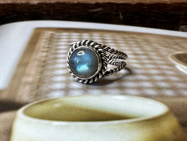 Round Labradorite Rope Ring Sterling Silver