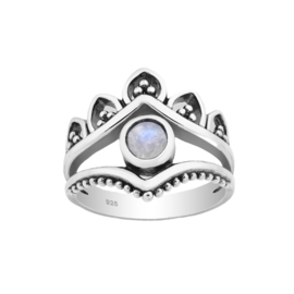 Moonstone Bali Crown Ring Sterling Silver