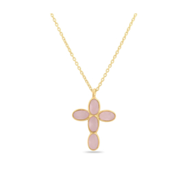 Rozenkwarts Kruis Ketting - Gold Vermeil