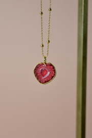 Gesneden Tourmalijn Hart Ketting - Gold Plated