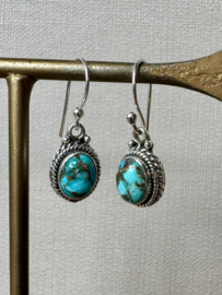 Turquoise Sterling Silver Boho Earrings / Edelsteen Oorbellen