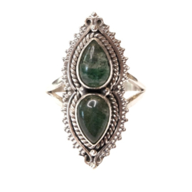 Green Jade 2-Stone Ring Sterling Silver