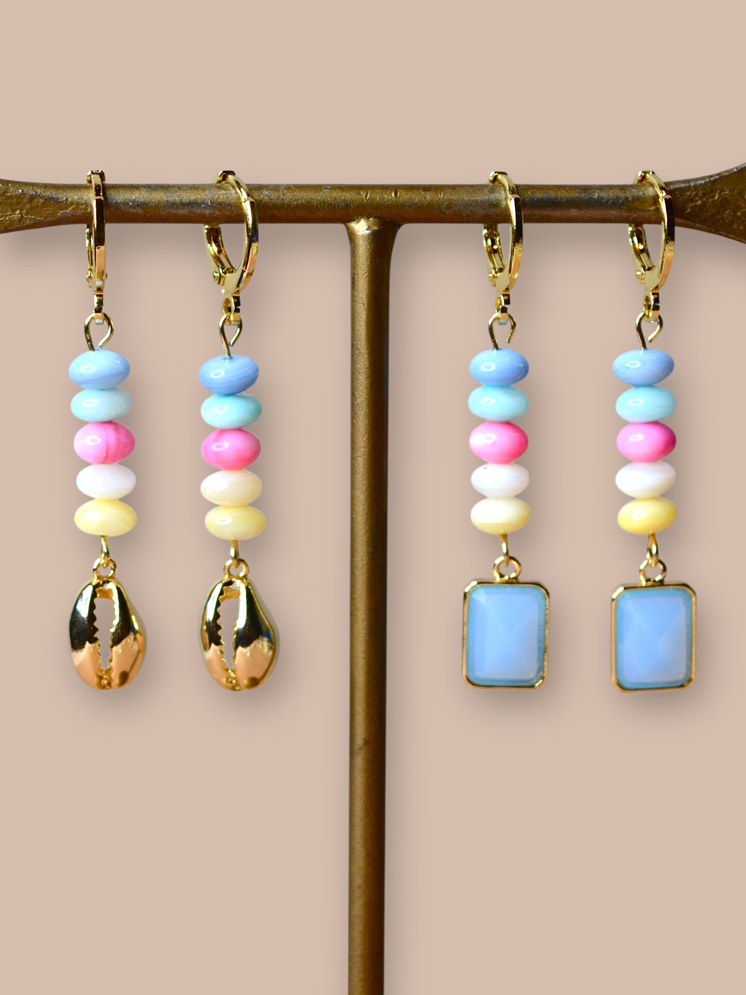 Pastel Glass Earrings Gold Plated