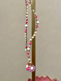 Miyuki Flower Necklace Hot Pink