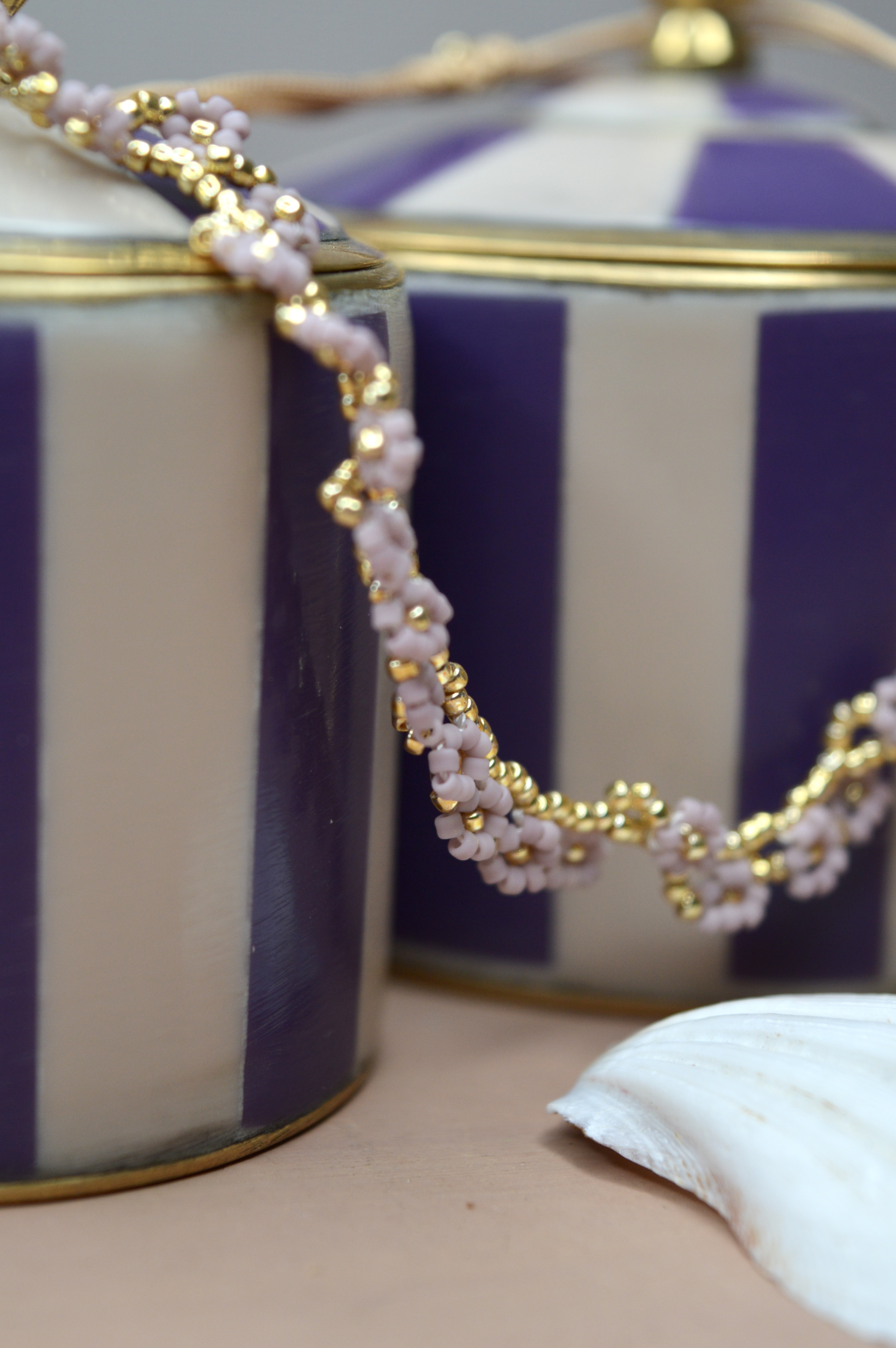 Beaded Multi Flowers Bracelet/ Anklet  Lilac Wine