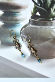 Brass Beetle Earrings Blue