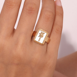Parelmoer Goa Palm Ring - Stainless Steel Gold Plated