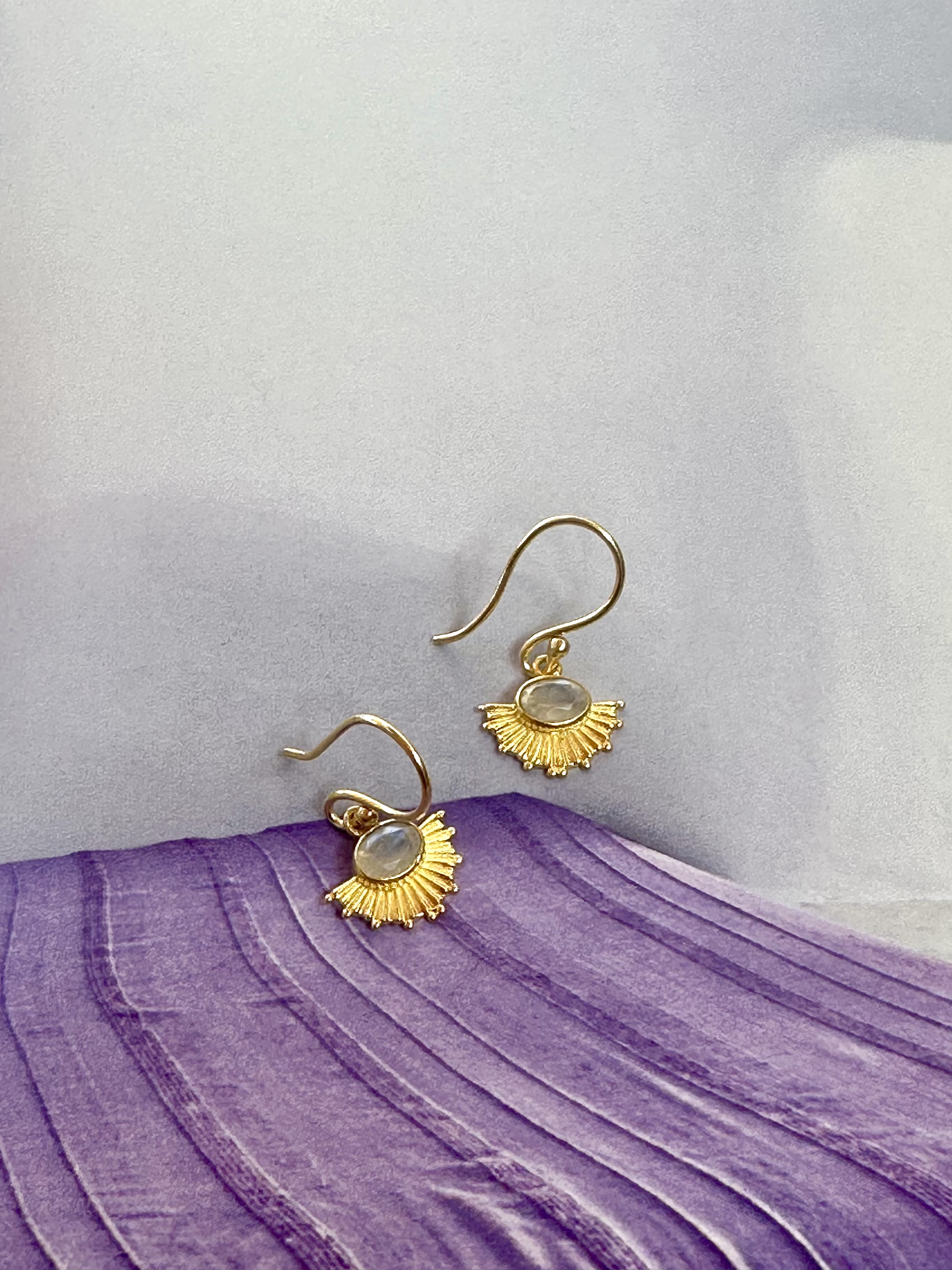 Moonstone Fan Earrings Gold Plated