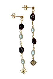 Compass Granaat en Parel Oorstekers - Gold Plated