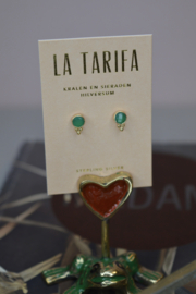 Green Onyx 3-Dots Studs Gold Vermeil
