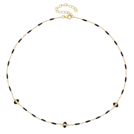 Black Marquise Enamel Necklace Gold Vermeil