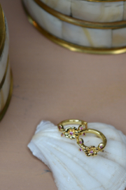 Pink Zircon Flower Hoops Gold Plated