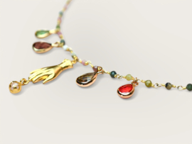 Gemstone & Hand Charm Necklace Gold Plated
